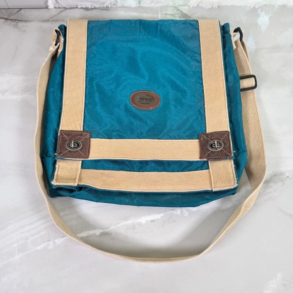 Vintage JUMP Teal Messenger Bag Adjustable Strap‎ 2 Clasp Flap Closure